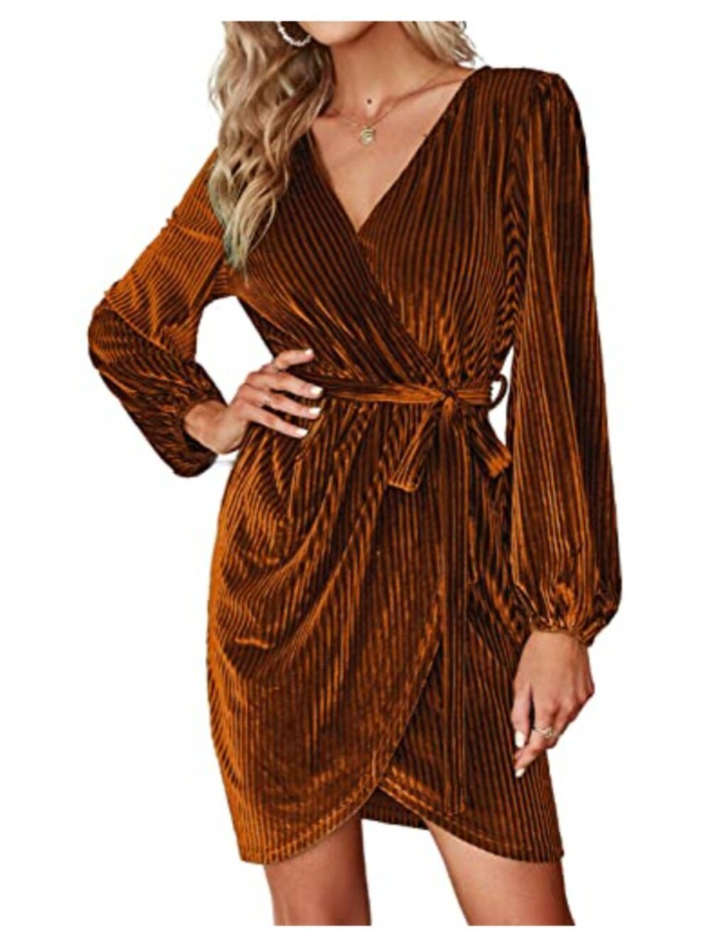 Long Sleeve Wrap Velvet Mini Dress Semi Formal Cocktail Party Winter Club